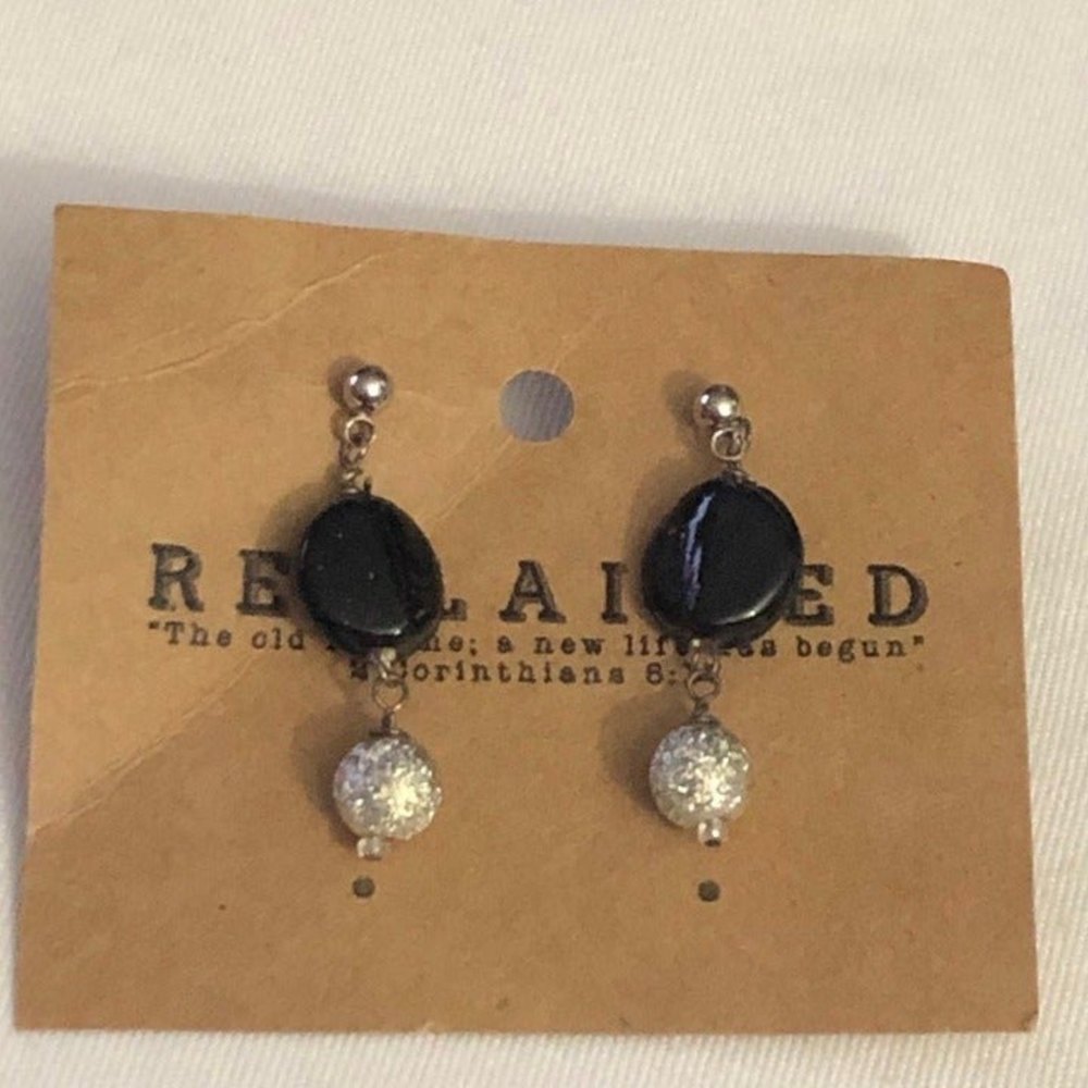 Reclaimed Handmade Beaded Dangle Earrings NOC